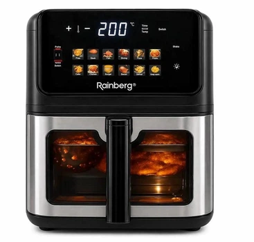 Аерогриль Rainberg RB 2342 4800W аерофрітюрниця безмасляна для приготування без олії з 2 Тенами 12,5 л та сенсорним керуванням Срібляста з чорним