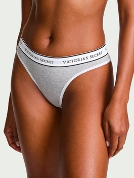 Трусики стрінги лого-резинка вікторія сікрет victoria's secret Сірі Logo Cotton Thong Panty S
