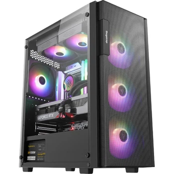 Segotep Wide Axe 5 Black, корпус для настільного комп'ютера (роз'єм MATX / скляна бічна панель / водяне охолодження 240 мм / панель охолодження із залізної сітки / корпус для ігрового ПК для домашнього офісу)