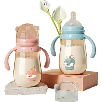 Пляшечка Potato Baby PPSU з трубочкою, L, 300 мл, блакитна