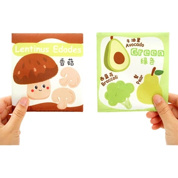 Книжка тканевая детская Jollybaby, развивающие карточки, фрукты/овощи