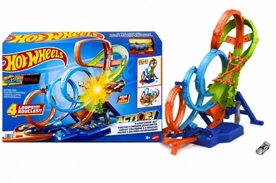 Трек Хот Вилс Безумные Виражи и Петли Hot Wheels Track with 4 Loops Crash Zone Booster Mattel HXT06-02