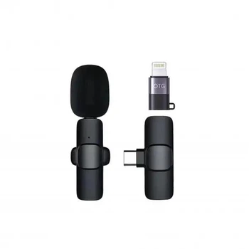 Беспроводной петличный Bluetooth микрофон 6x1,5 см с чистым звуком и адаптером Lightning Type-C K9 для iOS и Android Черный