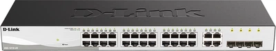 Комутатор D-Link DGS-1210-28MP Smart L2 Switch 24х1000Base-T PoE, 4хCombo 1000Base-T/SFP, PoE Budget 370W, Compact CLI