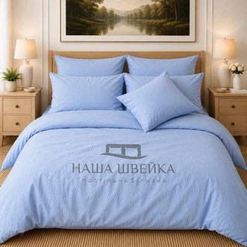 Комплект постельного белья Наша Швейка (простынь на резинке) Вареный хлопок Нежно-голубой однотонный Двуспальный 180х215 см