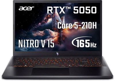 Ноутбук Acer Nitro V 15 ANV15-52-53DK (NH.QZ7EU.00Y) Obsidian Black / 15.6" IPS 165 Гц / Intel Core 5 210H / RAM 16 ГБ / SSD 512 ГБ / RTX 5050, 8 ГБ