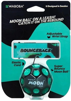 М'ячик-стрибунець Waboba Moon Ball Bounceback | На резинці з браслетом,чорний | Іграшка для дітей та дорослих