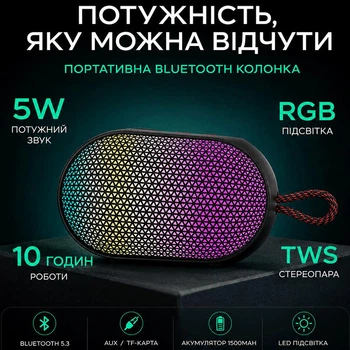 Портативная Беспроводная Bluetooth Колонка Акустика Sounarc XR3 mini |BT5.3, AUX/TF, 5W, TWS, 10h Max|