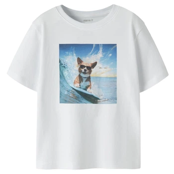 Футболка Name it Surfing Corgi, цвет белый, размер 110 (261.13241569.BWHI)