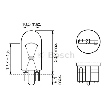 Автолампа розжарювання BOSCH W2W W2.1x9.5d 2W 24V прозора 1987302516 (1987302516)