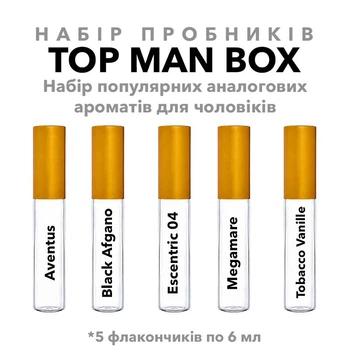 Набор пробников духов(аналоги) популярных мужских ароматов Creed Aventus, Nasomatto Black Afgano, Orto Parisi Megamare, Escentric Molecules Escentric 04, Tom Ford Tobacco Vanille (5 шт по 6 мл)