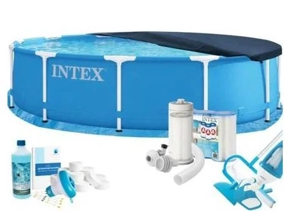 Каркасный бассейн Max Intex 28210-9в1 синий круглый из ПВХ и стали на 6503 л с аксесуарами и фильтром 3 785 л/ч 366 х 76 см (9-163-28210-9 Max)