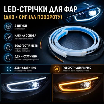 LED-ленты для фар (ДХВ + сигнал поворота) AvtoTane, 2 штуки, белый/желтый