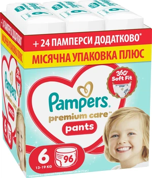 Підгузки-трусики Pampers Premium Care Pants Розмір 6 (13-19 кг) 96 шт (8006530315814)