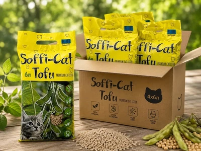 Соєвий наповнювач для котячого туалету Soffi-Cat Tofu - гіпоалергенний, Набір 4 шт х 6 л (10 кг)