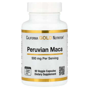 Перуанская мака California GOLD Nutrition "Peruvian Maca" органический корень для здоровья мочеполовой системы и поднятия либидо у мужчин и женщин, 500 мг (90 вегетарианских капсул)