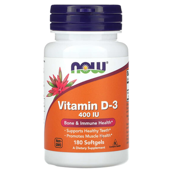Вітамін D3, NOW Foods "Vitamin D3" холекальциферол, 400 МО (180 гельових капсул)
