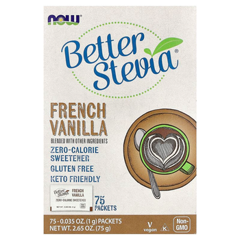 Натуральная стевия NOW Foods, Better Stevia "French Vanilla" сахарозаменитель без калорий, вкус французская ваниль (75 пакетиков / 75 г)