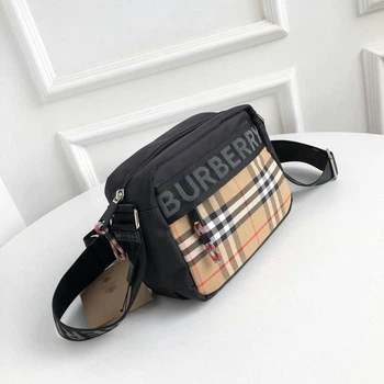 Чоловіча сумка Burberry чорна з коричневими вставками класична