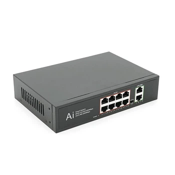 POE комутатор гігабітний Merlion 8 POE 10/100/1000 + 2 RJ45 10/100/1000 вбудований блок живлення 52V 2.3A (UG-41639)