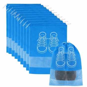 Набор чехлов для хранения и перевозки обуви Shoe Bag на затяжках, с окошком 10 шт 27 х 36 см Голубой