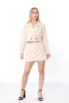 Жіночий костюм короткий жакет і спідниця-шорти NoBrand 46 Бежевий (p-20350-242922)