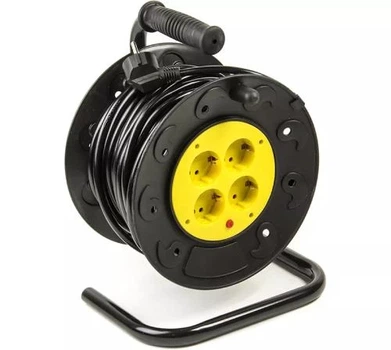 Подовжувач мережевий на котушці PowerPlant, 4 розетки, 20 м, Black (PPRA08M200S4)