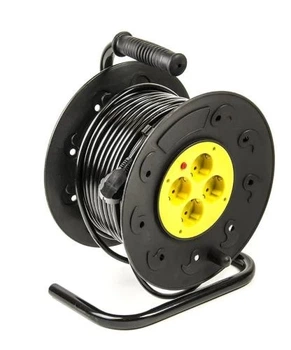 Подовжувач мережевий на котушці PowerPlant, 4 розетки, 40 м, Black (PPRA10M40S4L)