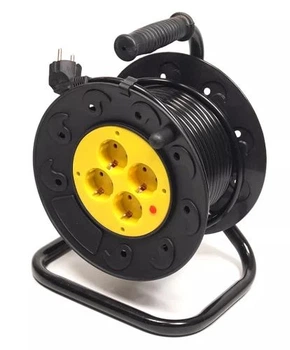 Подовжувач мережевий на котушці PowerPlant, 4 розетки, 15 м, Black (PPRA10M150S4)