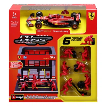 Игровой набор Pit Pass Ferrari SF-24 Bburago с болидом и механиками 1:43