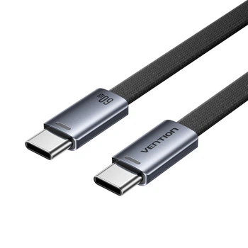 Кабель Vention AirUltra USB-C - USB-C 60 Вт надтонкий плоский 1.5 м Чорний (TRZBG)
