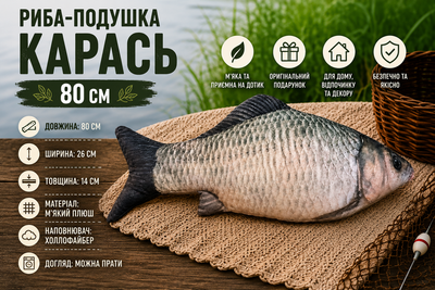 Декоративная плюшевая мягкая реалистичная подушка рыба КАРАСЬ 80см для дома подарка
