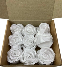 Набор атласных роз Satin Roses белые, 9 шт, декоративные цветы для декора и подарков, ручная робота