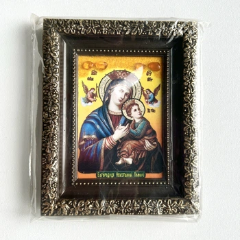 Икона Богородица Неустанной Помощи с натуральным янтарем 9х11 см