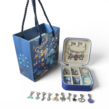 Набор детских украшений Stitch Disney с шармами и браслетами в шкатулке 36 элементов