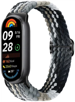 Ремінець тканинний MRK для Xiaomi Mi Band 8/9/10 з металевим регулятором довжини Black and Grey Melange (mrk5898)