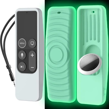Силиконовый защитный чехол AhaStyle для пульта Apple TV Siri Remote (1st Gen) с держателем для AirTag Светится в темноте Голубой