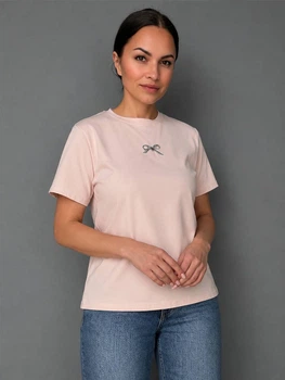 Футболка женская A-NIUSHOW 30166 с бантиком из камней оверсайз one size розовая
