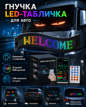 Гнучка LED панель екран на скло авто чи вітрини магазину 120*595 мм USB очі що світяться анімація текст картинка з додатку (101224)