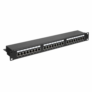 Патч-панель 24 порти FTP кат. 5E 19" 1U екранована, чорна