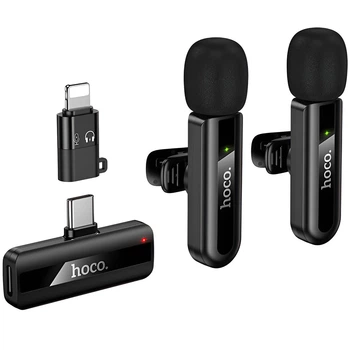 Петличный микрофон HOCO Dual Mic с адаптером USB Type-C, Черный (L20A)