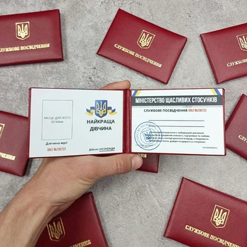 Сувенірне жартівливе посвідчення Найкращої Дівчини в м'якому бордовому бланку креативний подарунок для бабусі
