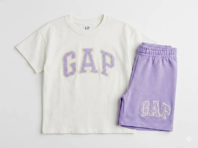 Комплект дитячий футболка і шортикиою GAP для дівчинки колір шорт ніжно фіолетовий футболка біла з напимом GAP 104 см 3-4 роки