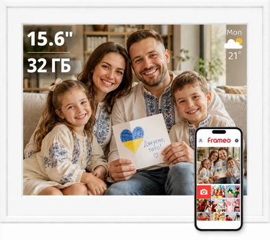 Цифровая фоторамка 15.6 дюйма FRAMEO 32GB встроенной памяти Wi-Fi большая электронная рамка с сенсорным управлением IPS Full HD 1920×1080 умная рамка для фото с приложением Frameo подарок для мгновенного обмена фото MARITIMUS GB-PW156W