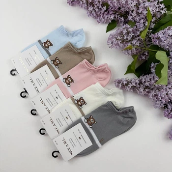 Женские летние хлопчатобумажные носки NiceSocks с Мишкой, 5 пар/36-40р