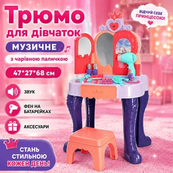 Трюмо для дівчаток музичне з чарівною паличкою 47*27*68 см звук/фен на батарейках/аксесуари (i7-140918)
