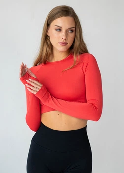 Жіночий кроп-лонгслів в рубчик з акцентними мітенками Giulia FLEX LONGSLEEVE ACTIVE XXS/XS Red-poppy red