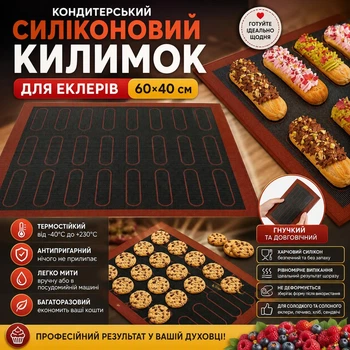 Силиконовая антипригарная форма для эклеров 60×40 см, термостойкий лист для выпечки и десертов