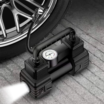 Автомобильный компрессор портативный Air Pump SCK619 12V с манометром и LED фонарем стрелочный