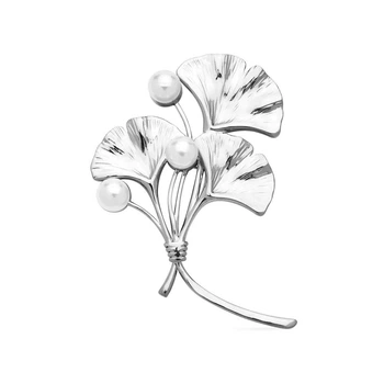Брошь BROCHE Растения Гинкго Билоба из стали серебристая BRBF115493